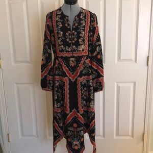Zara Trafaluc Collection Bohemian Hippie Black Floral Dress Handkerchief…